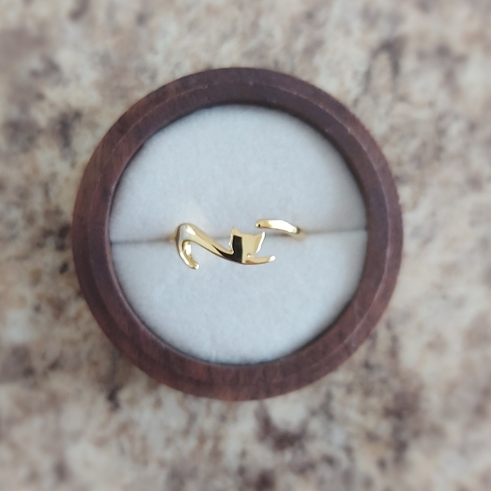 Gold Plated 925 Sterling Silver Cat Adjustable Ring - Picture 2 of 8